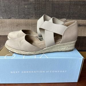 Life Stride Velocity 2.0 Keaton Canvas Espadrille Wedge Sandal Taupe Size 9.5M